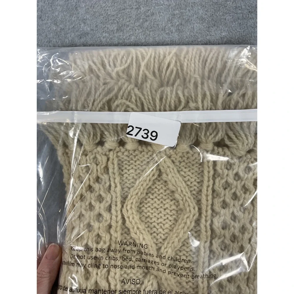 Loch Garman Ireland Pure New Wool Hand Fisherknit Aran Cable Scarf Cream 2739